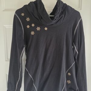 Alp N Rock Black Cowl Neck Top with Gold Accents